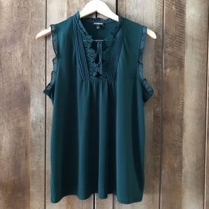 Express Green Lace and Drawstring Sleeveless Top